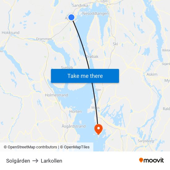 Solgården to Larkollen map