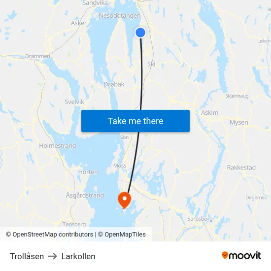 Trollåsen to Larkollen map