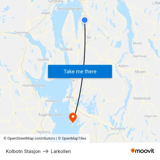 Kolbotn Stasjon to Larkollen map