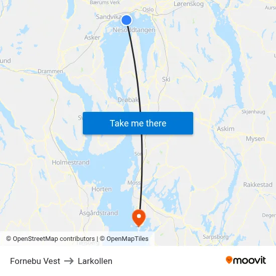 Fornebu Vest to Larkollen map