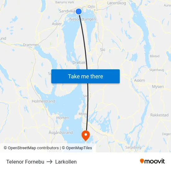Telenor Fornebu to Larkollen map