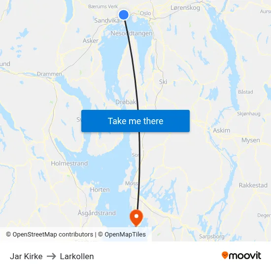 Jar Kirke to Larkollen map