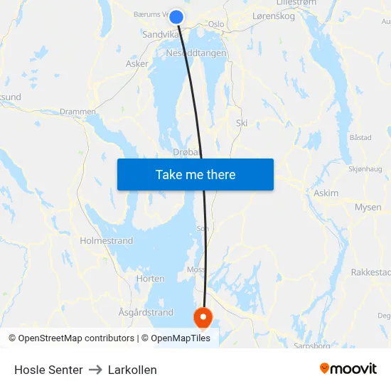 Hosle Senter to Larkollen map