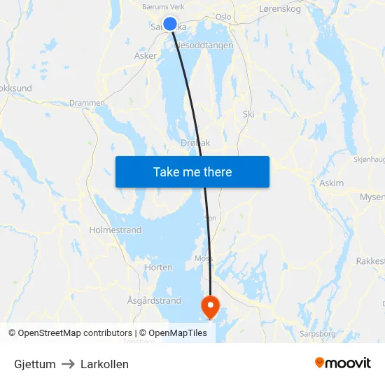 Gjettum to Larkollen map