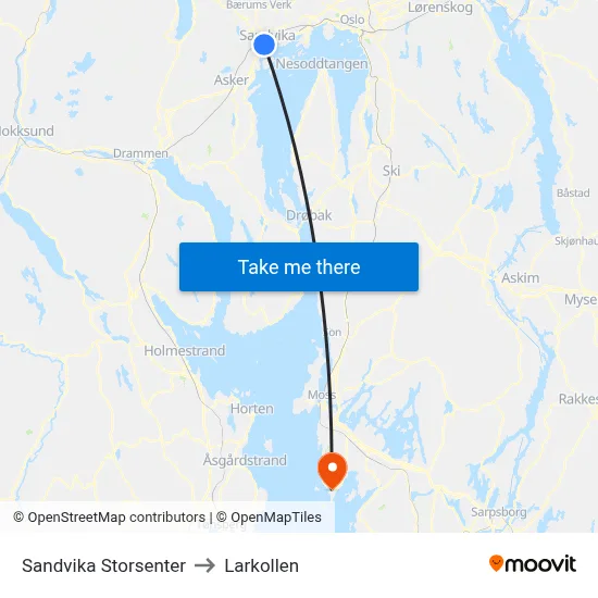 Sandvika Storsenter to Larkollen map