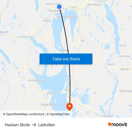 Haslum Skole to Larkollen map