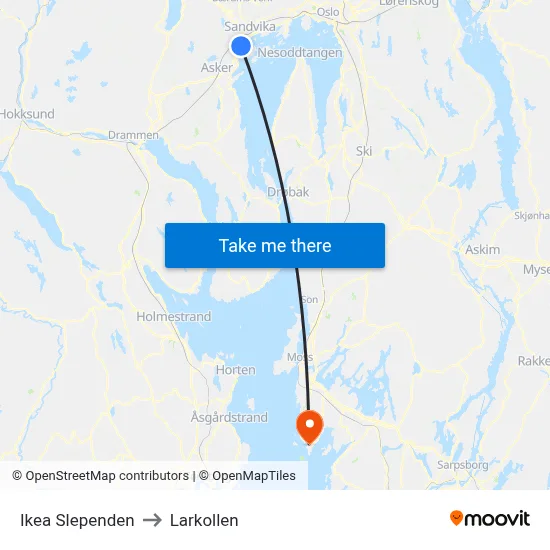 Ikea Slependen to Larkollen map