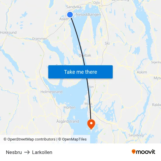Nesbru to Larkollen map