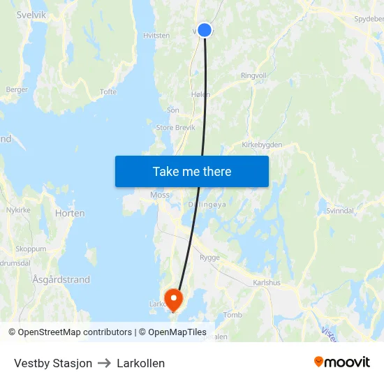 Vestby Stasjon to Larkollen map