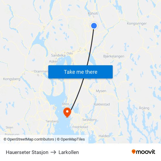 Hauerseter Stasjon to Larkollen map