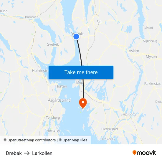 Drøbak to Larkollen map