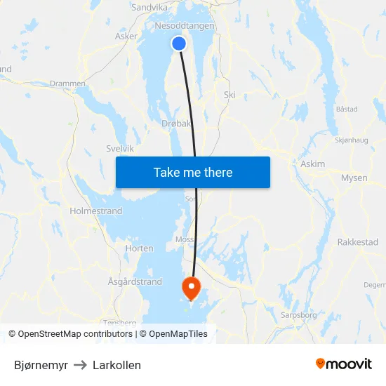 Bjørnemyr to Larkollen map