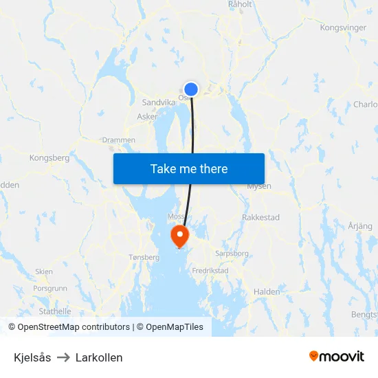 Kjelsås to Larkollen map