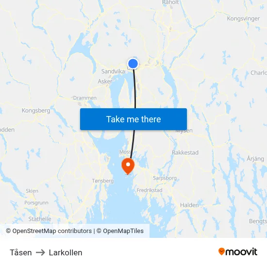 Tåsen to Larkollen map