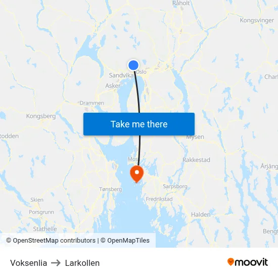 Voksenlia to Larkollen map