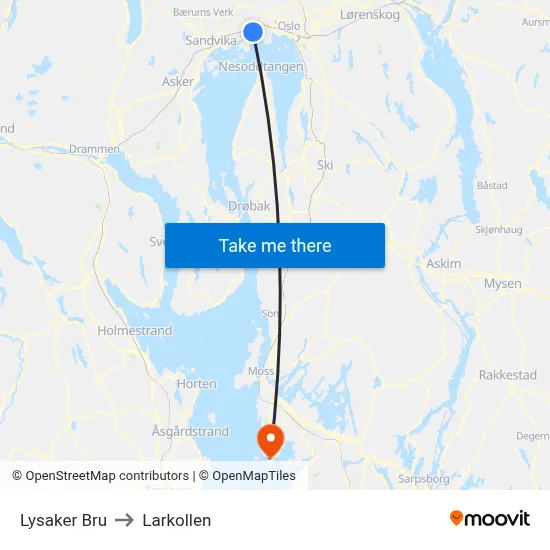 Lysaker Bru to Larkollen map