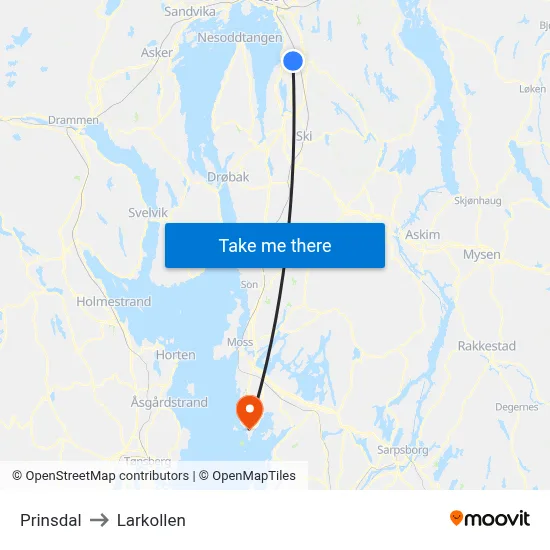 Prinsdal to Larkollen map