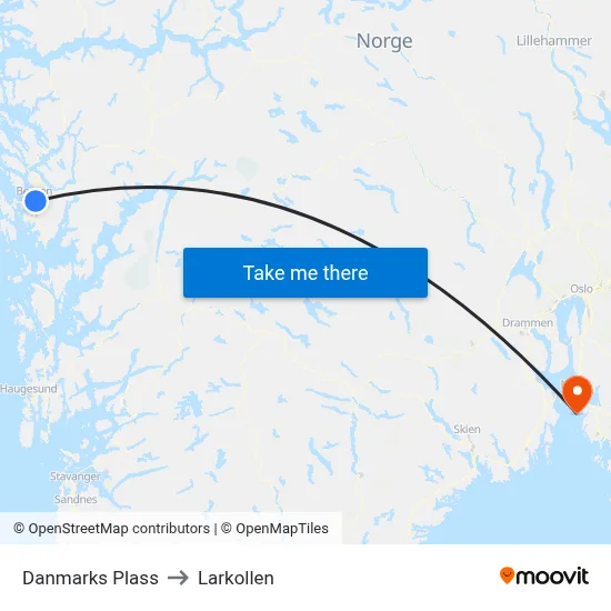 Danmarks Plass to Larkollen map
