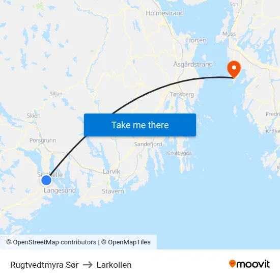 Rugtvedtmyra Sør to Larkollen map