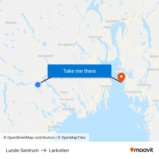 Lunde Sentrum to Larkollen map