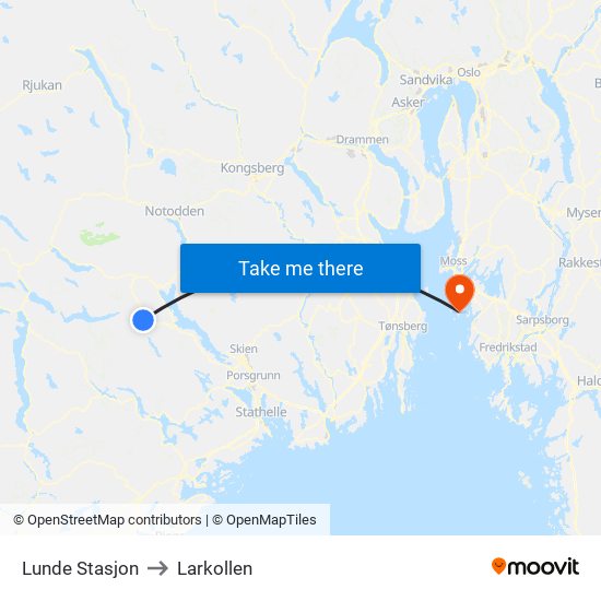 Lunde Stasjon to Larkollen map