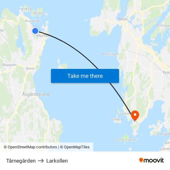 Tårnegården to Larkollen map