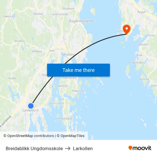 Breidablikk Ungdomsskole to Larkollen map