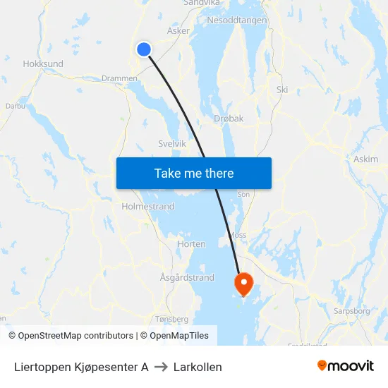 Liertoppen Kjøpesenter A to Larkollen map