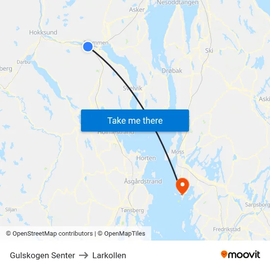 Gulskogen Senter to Larkollen map
