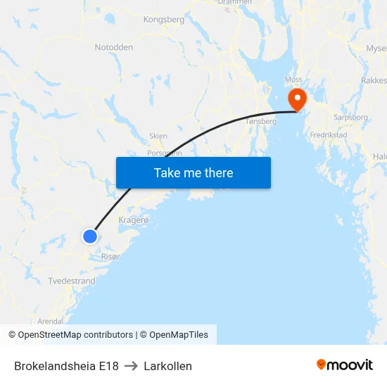 Brokelandsheia E18 to Larkollen map
