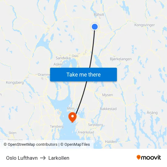Oslo Lufthavn to Larkollen map