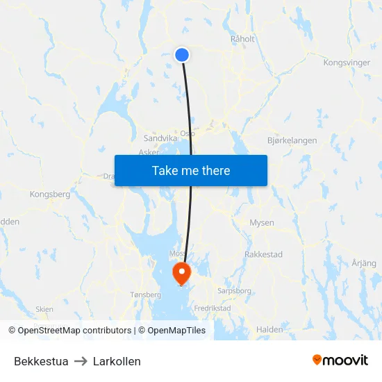 Bekkestua to Larkollen map