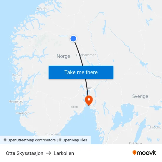 Otta Skysstasjon to Larkollen map