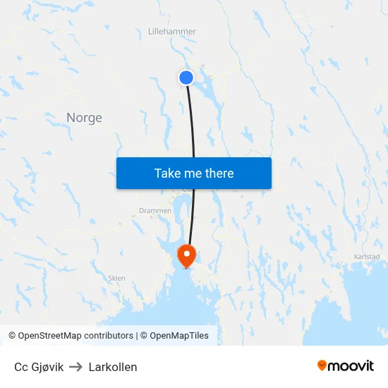 Cc Gjøvik to Larkollen map