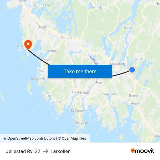 Jellestad Rv. 22 to Larkollen map