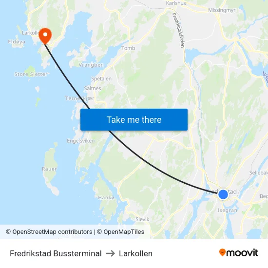Fredrikstad Bussterminal to Larkollen map