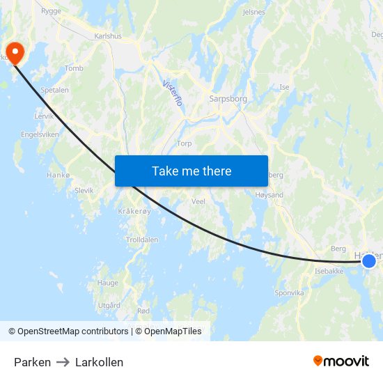 Parken to Larkollen map