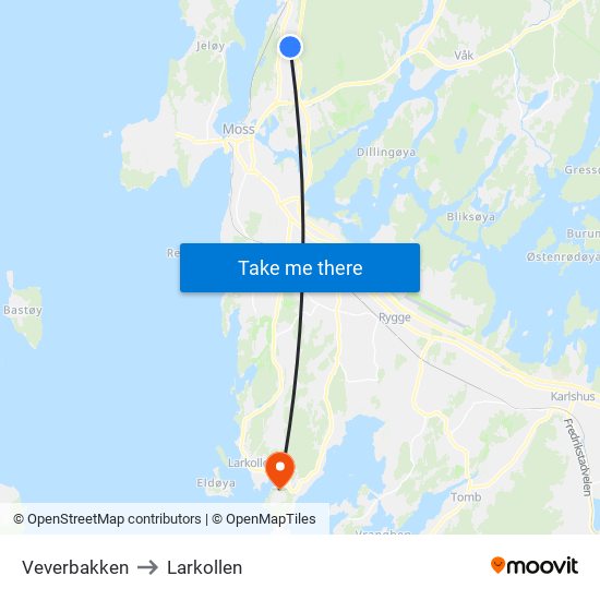 Veverbakken to Larkollen map