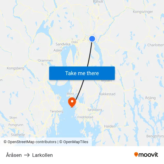 Åråsen to Larkollen map