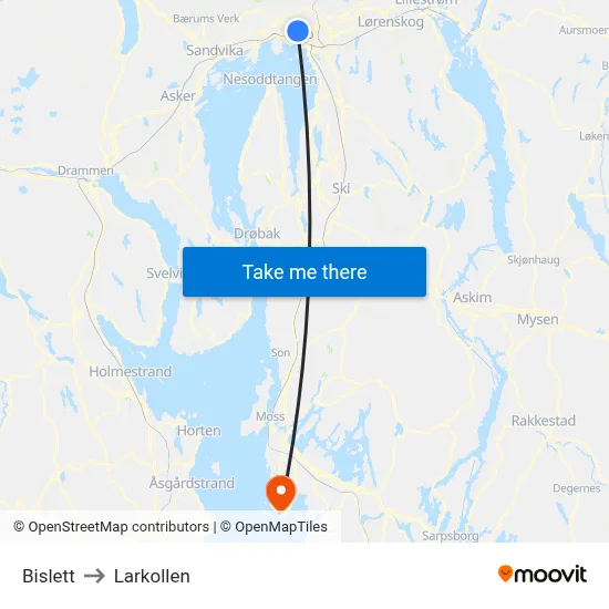 Bislett to Larkollen map
