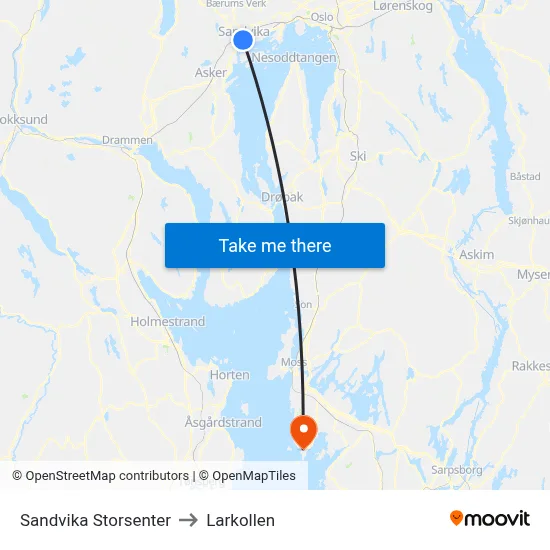 Sandvika Storsenter to Larkollen map