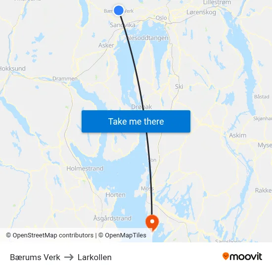 Bærums Verk to Larkollen map