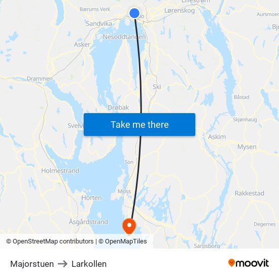 Majorstuen to Larkollen map