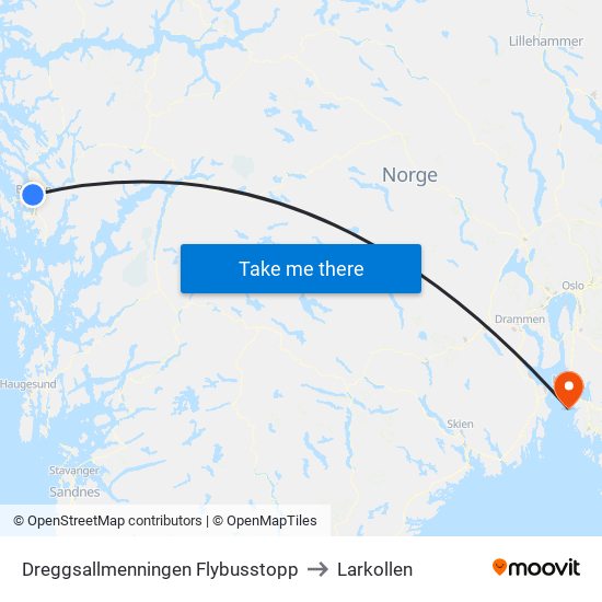 Dreggsallmenningen Flybusstopp to Larkollen map