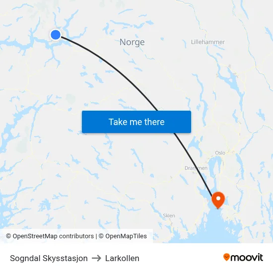 Sogndal Skysstasjon to Larkollen map