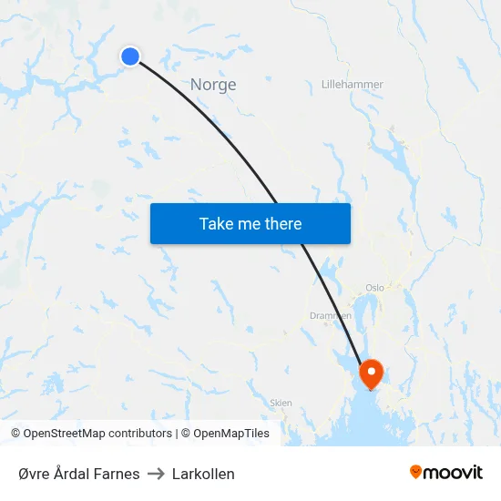 Øvre Årdal Farnes to Larkollen map