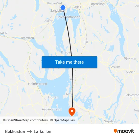 Bekkestua to Larkollen map
