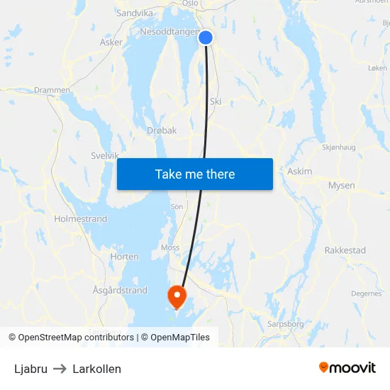 Ljabru to Larkollen map
