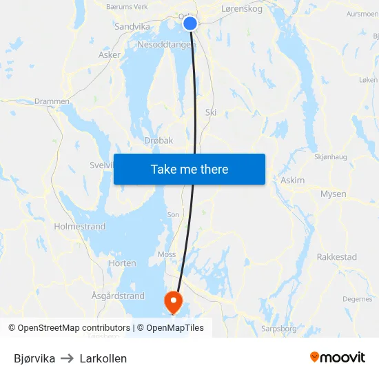 Bjørvika to Larkollen map