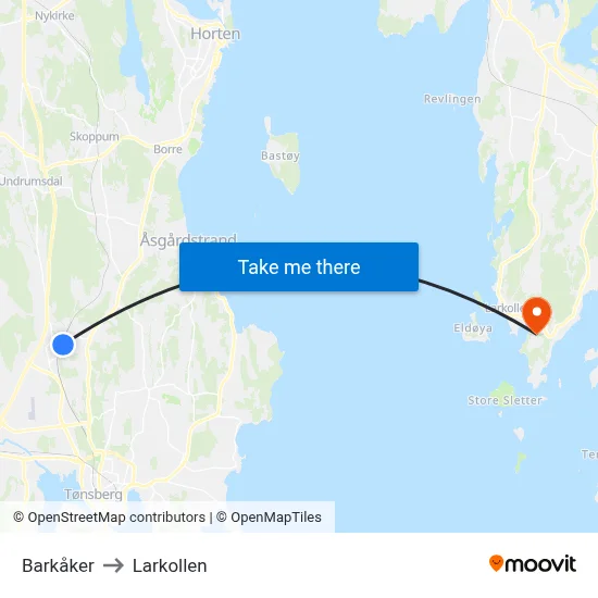 Barkåker to Larkollen map